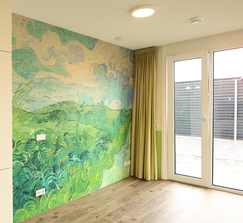 Landschapsschilderij op Acrovyn by design muurpanelen als onderdeel van healing environment.