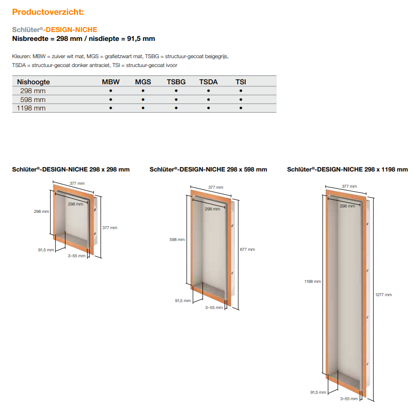 Storax schluter kerdi design niche afmetingen