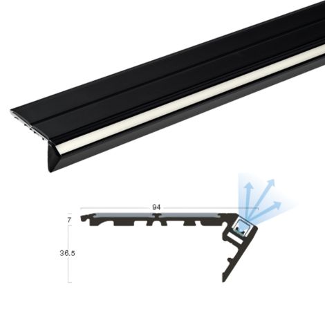 ELAF2350 zwart geanodiseerd trapneusprofiel met LED